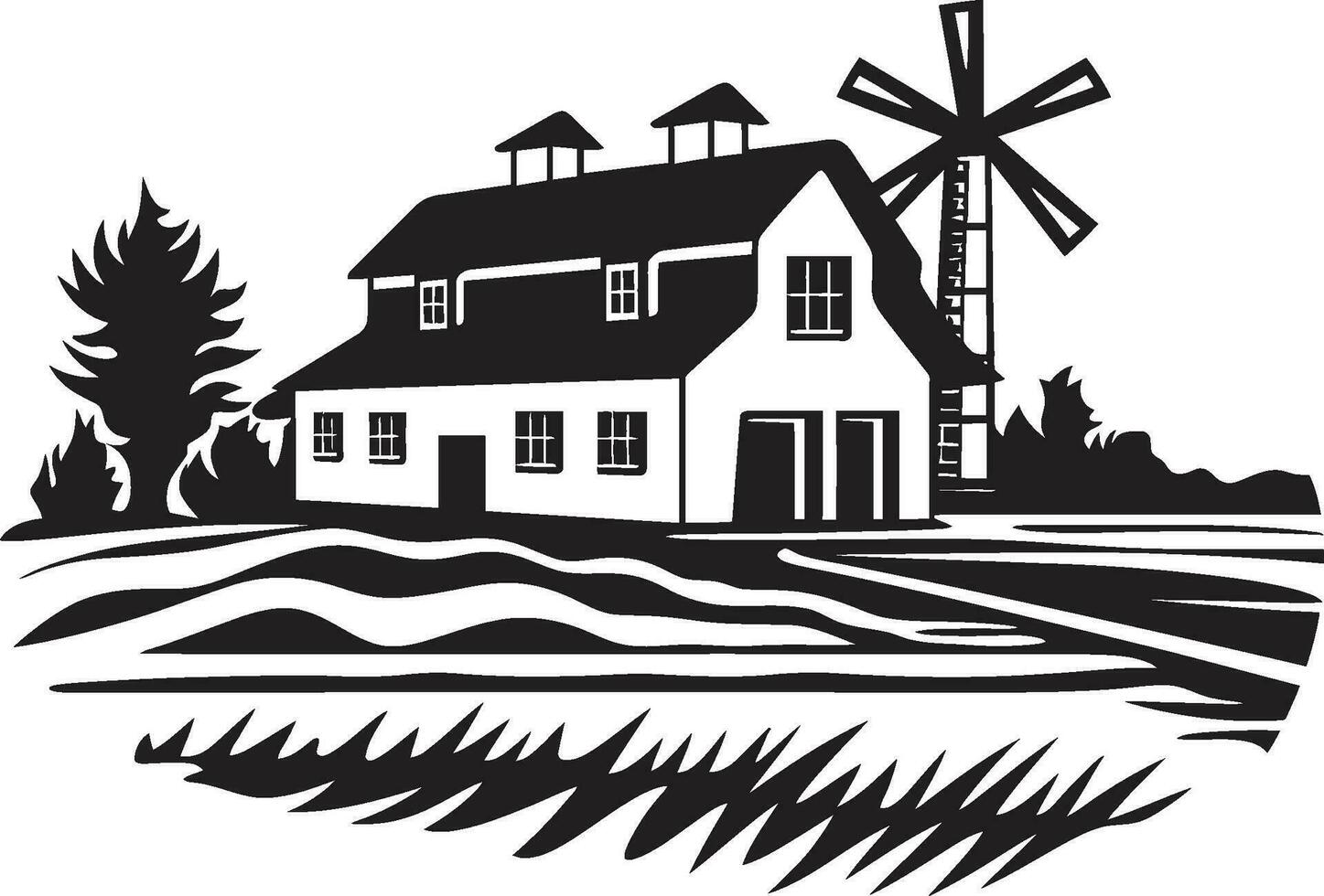 Rural Dwelling Impression Farmhouse Design in Vector Icon Harvest Haven Symbol Farmers House Vector Emblem