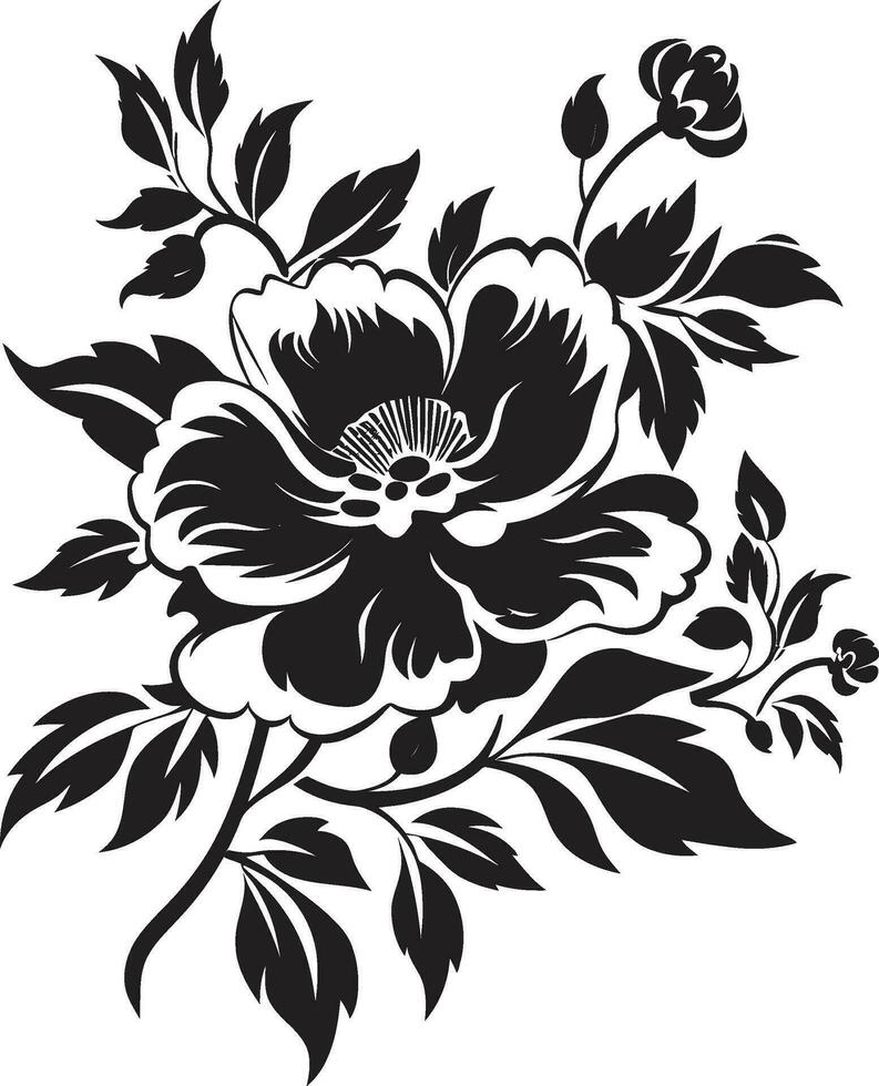 Harmonious Hand Drawn Compositions Black Vector Whimsical Floral Designs Iconic Logo Element
