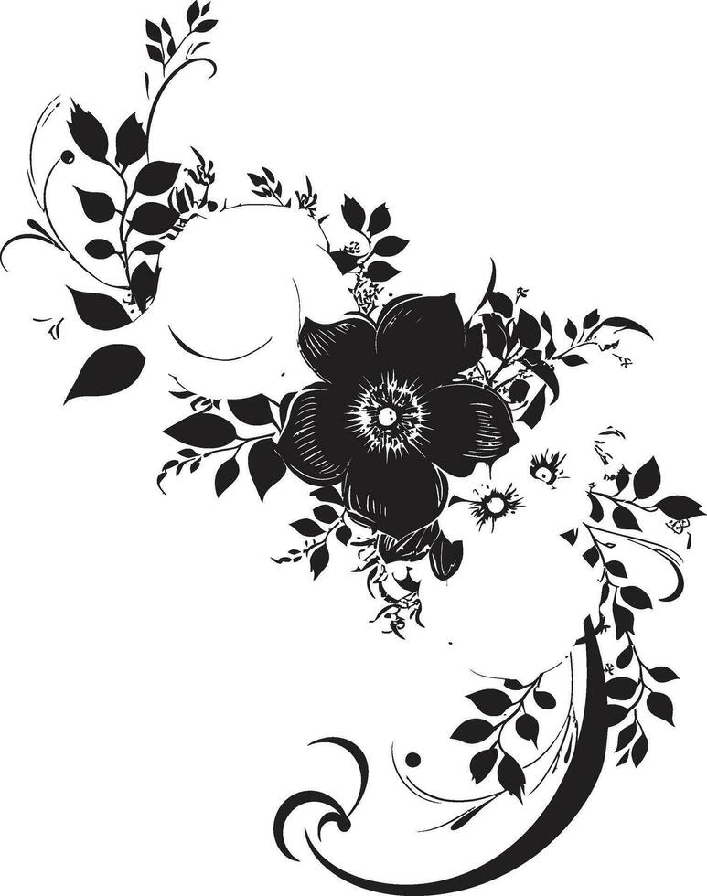 Elegant Floral Fusion Hand Rendered Black Vector Icon Chic Botanical Silhouettes Handcrafted Iconic Logo