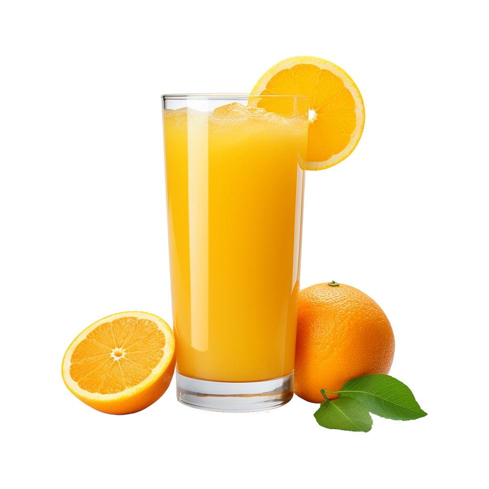 ai generato fresco arancia frutta succo isolato su trasparente sfondo png