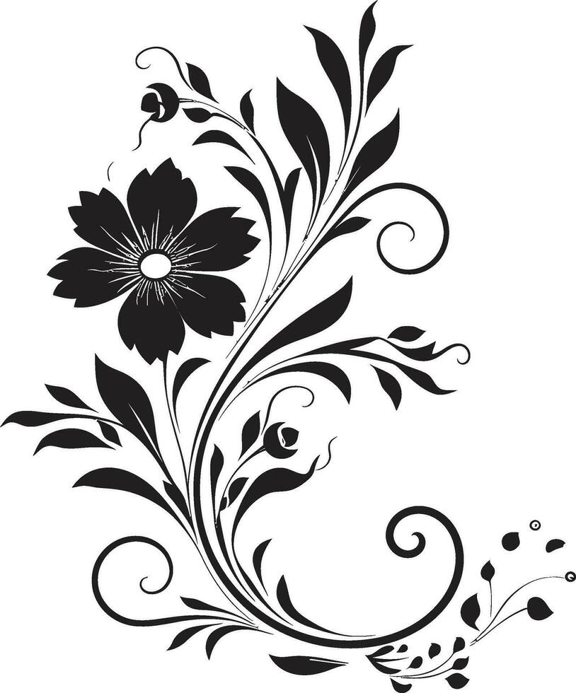 Chic Noir Petal Swirls Vector Logo Design Whimsical Floral Essence Black Iconic Vector