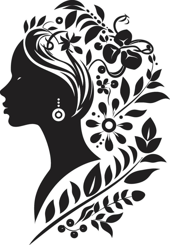 Chic Floral Elegance Black Vector Design Clean Petal Beauty Hand Drawn Woman Emblem