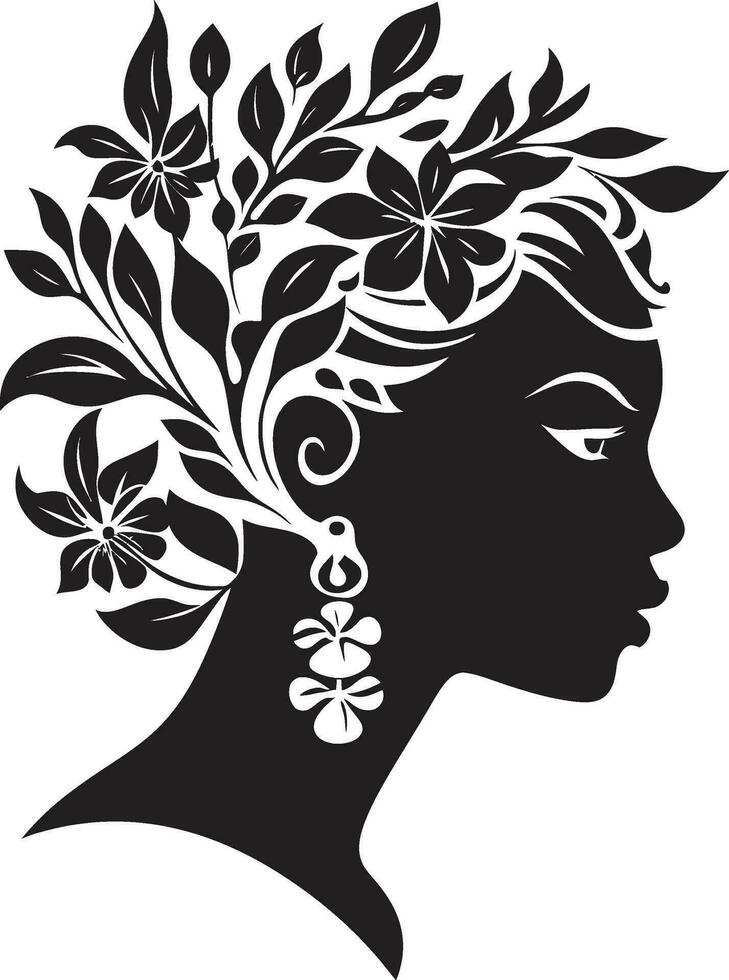 Minimalist Floral Profile Black Iconic Woman Sophisticated Bloom Visage Handcrafted Vector