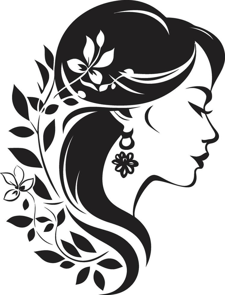 Sophisticated Bloom Aura Handcrafted Emblem Abstract Flora Fusion Black Artistic Face Emblem vector