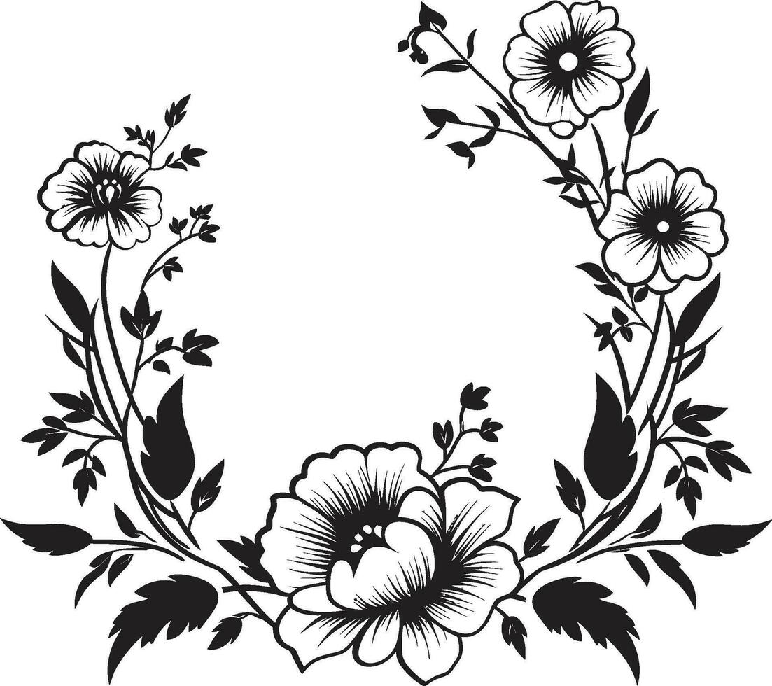 Botanic Frame Flourish Black Vector Icon Ethereal Bloom Boundary Decorative Black Frame