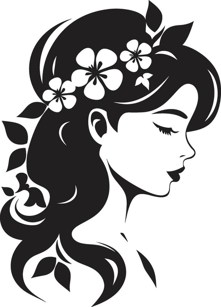 Modern Flower Portrait Black Woman Emblem Artistic Blossom Essence Elegant Vector Face