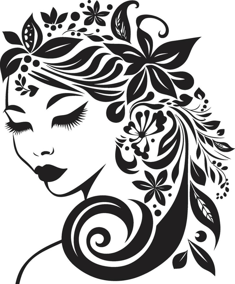 Modern Flower Portrait Artistic Vector Woman Artistic Petal Beauty Black Floral Face Icon