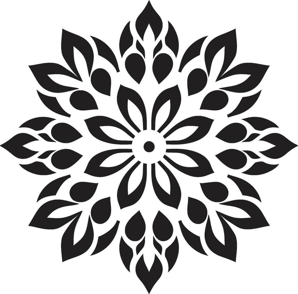 Floral Symmetry Geometric Emblem Icon Mosaic Petals Black Vector Floral Pattern