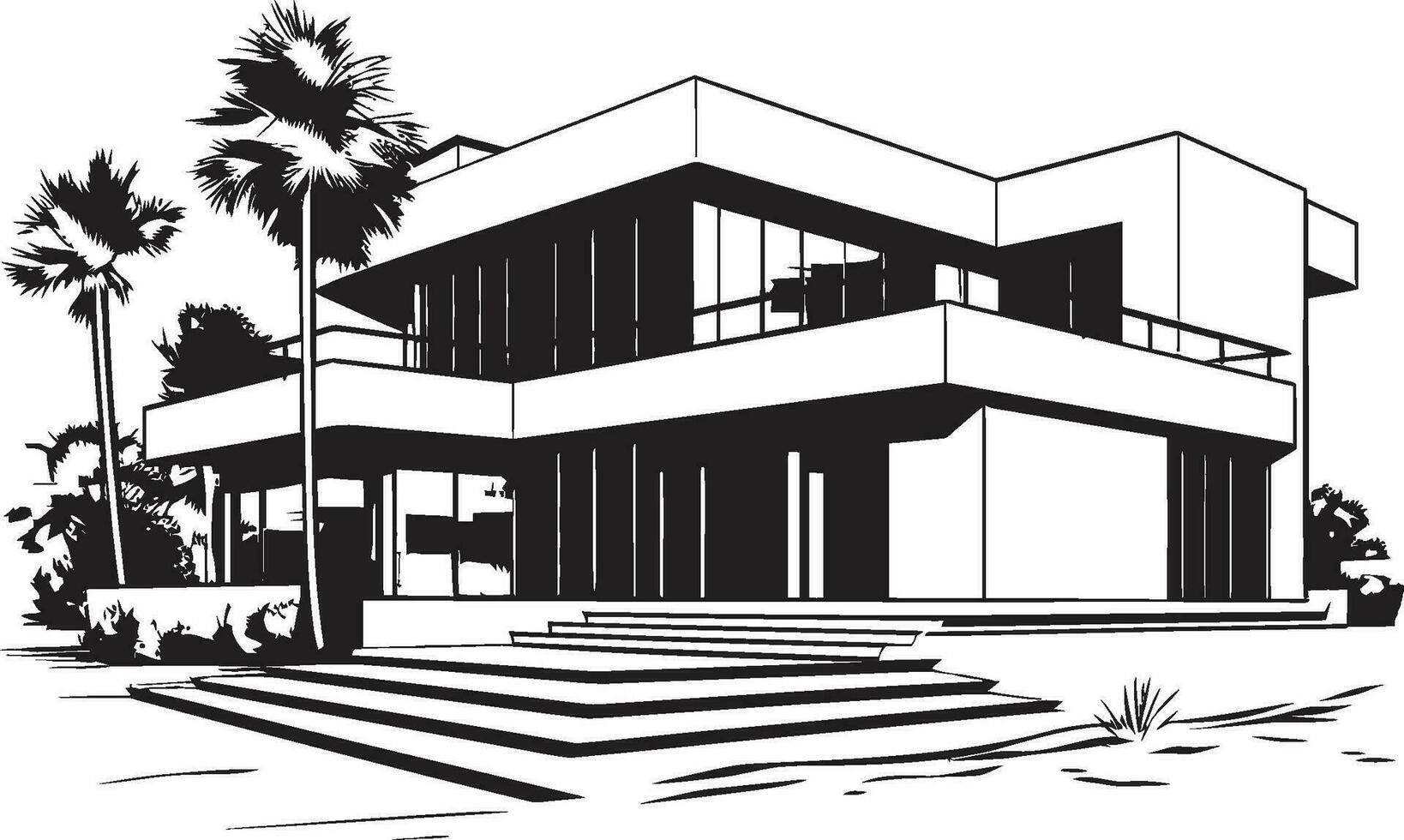 Villa Design Blueprint Contemporary Architecture in Vector Icon Iconic Contemporary Villa Building Structure in Vector Logo