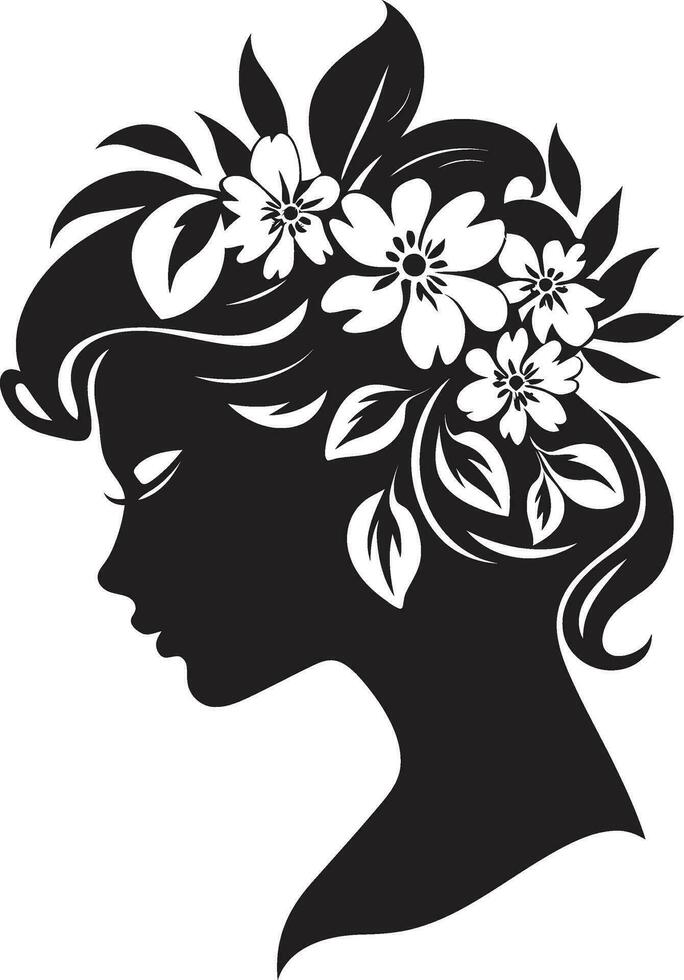 Modern Floral Grace Black Woman Icon Design Artistic Blossom Contours Elegant Vector Face