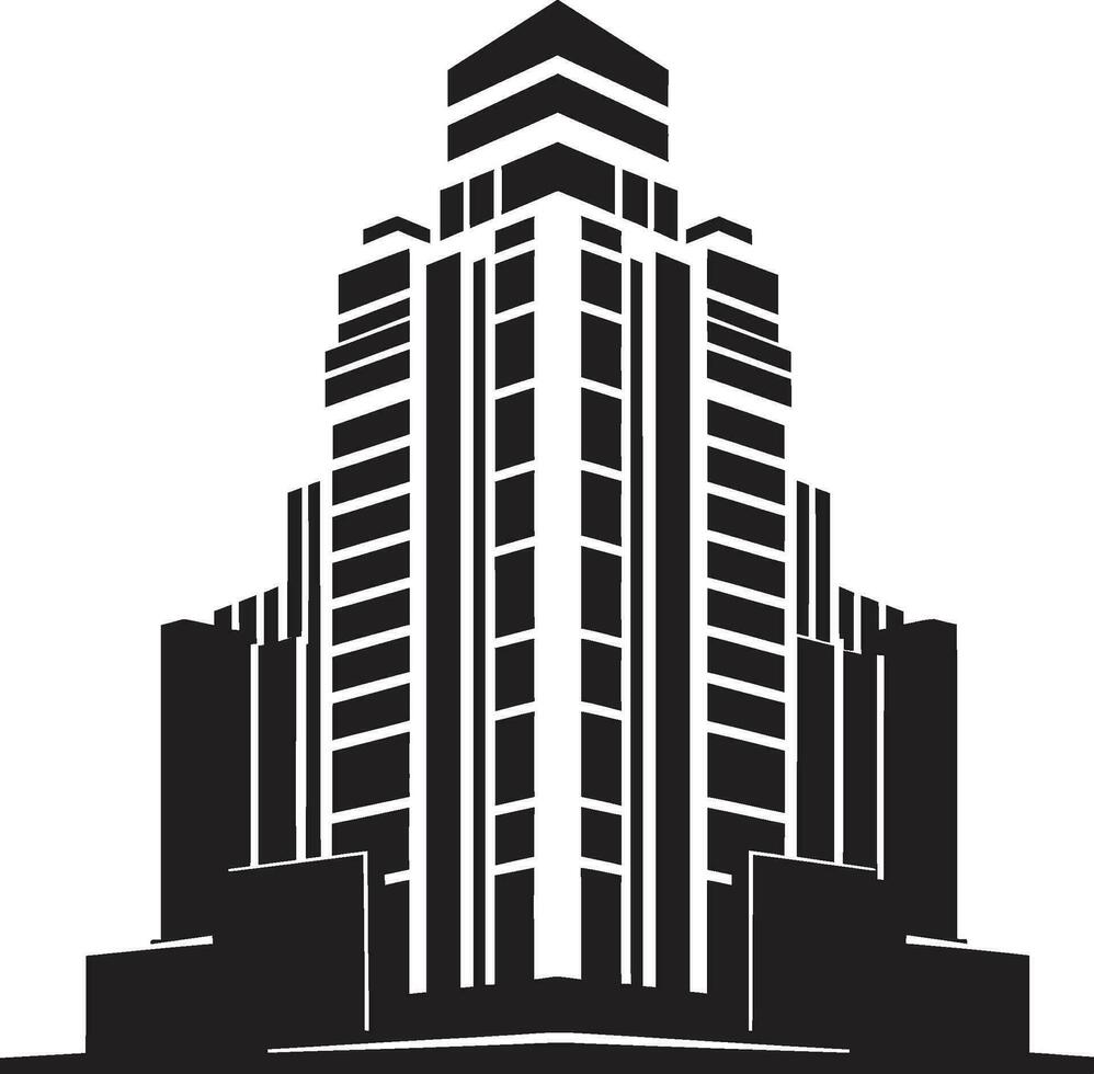 Cityline Elevation Multifloor Building in Vector Logo Metropolitan Core Multifloor Cityscape Vector Emblem