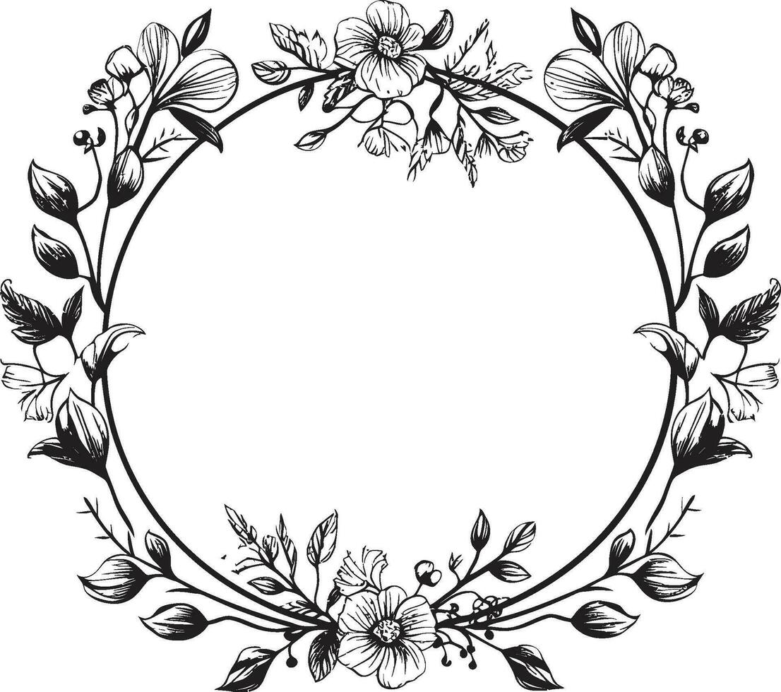 Intricate Vines Black Floral Frame Design Enchanting Petals Vector Logo in Black