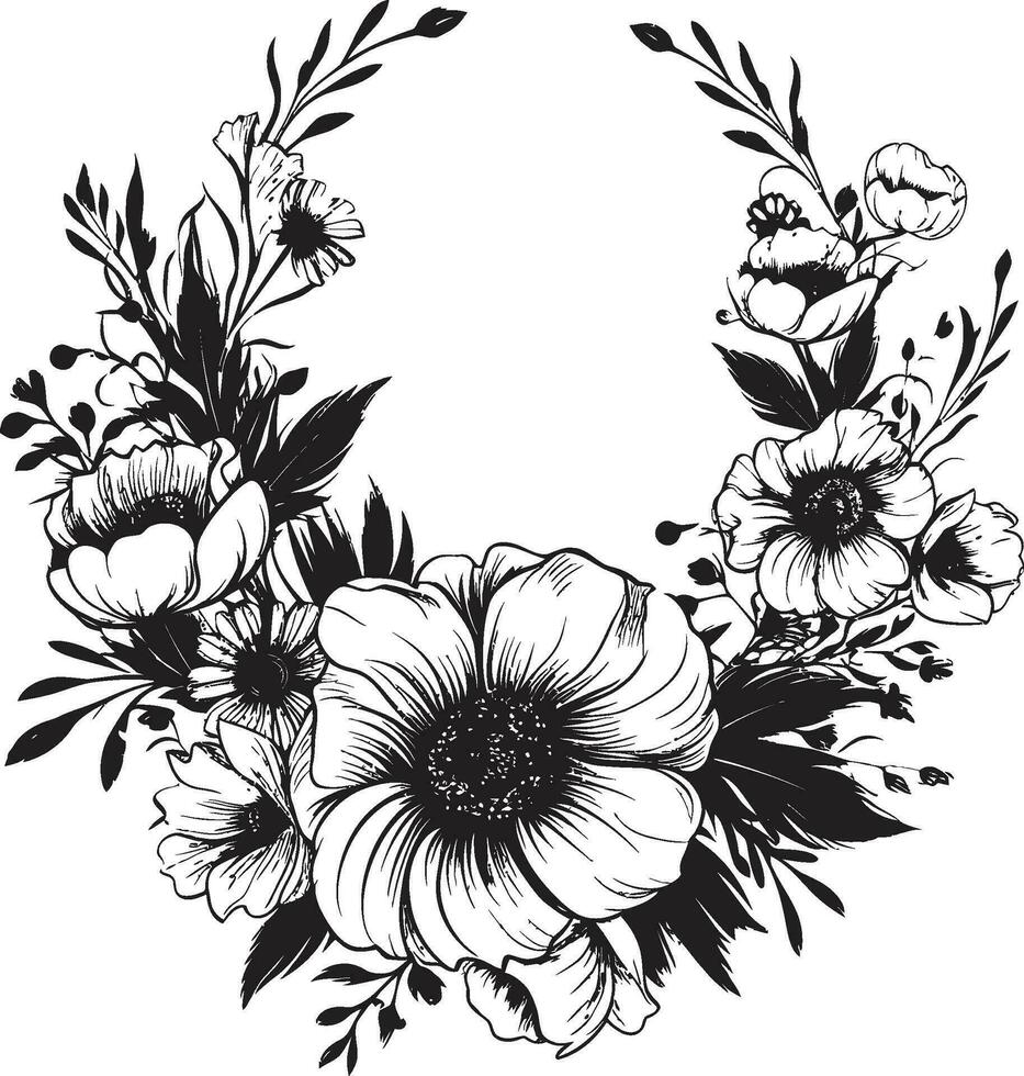 caprichoso entintado flora temperamental floral vector crónicas artístico noir jardín giro intrincado negro emblema Arte