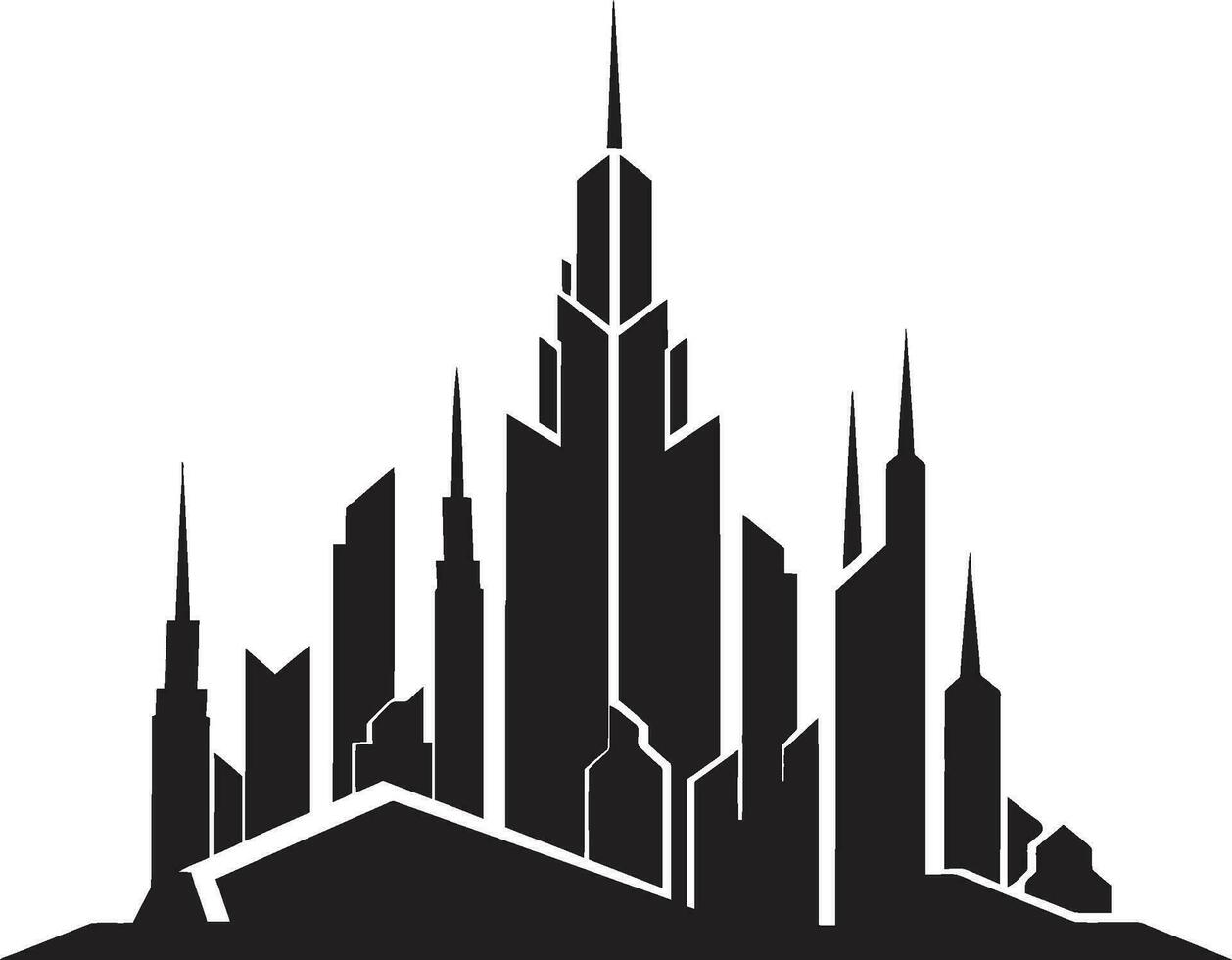 Downtown Heights Emblem Multifloor Building in Vector Icon City Horizon Tower Sketch Multifloor Vector Logo Icon