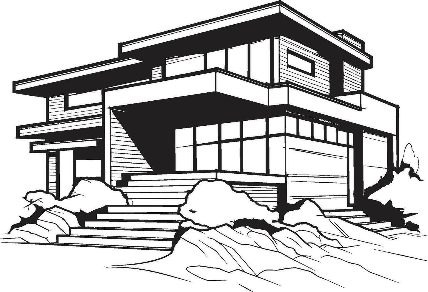 Solid Dwelling Mark Bold House Sketch Vector Emblem Heavyset Habitat Icon Thick House Design Vector Logo