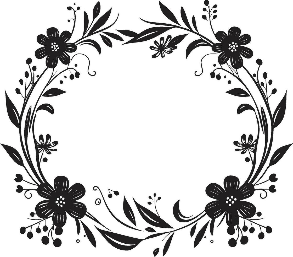 Harmonious Frame Flourish Decorative Black Logo Elegant Blossom Boundary Black Floral Frame vector