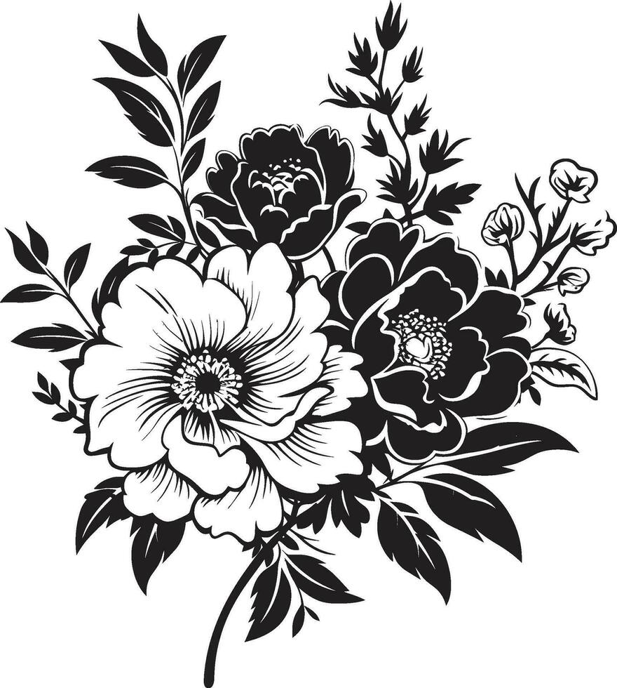 eterno flor flor negro floral logo susurro ramo de flores popurrí decorativo negro vector emblema