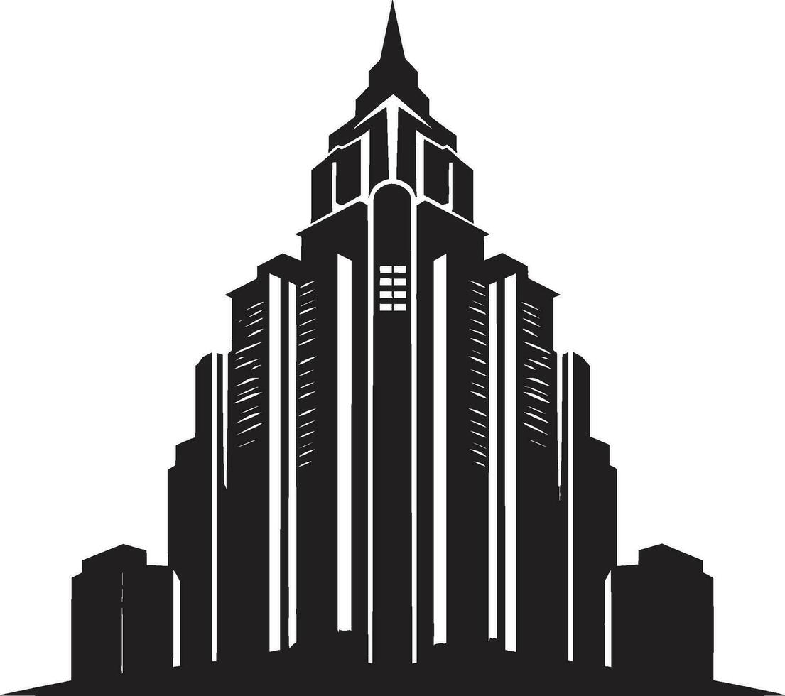 Cityline Elevation Multifloor Building in Vector Logo Metropolitan Core Multifloor Cityscape Vector Emblem