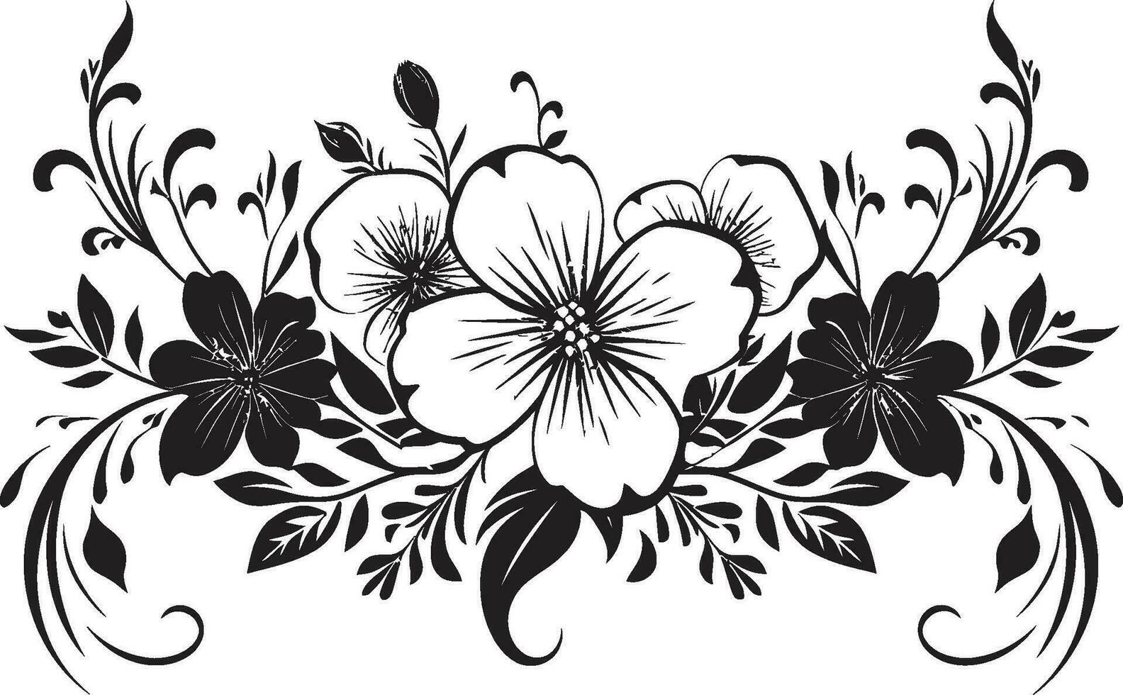 delicado hecho a mano follaje icónico logo detalle retro floral Desplazarse mano dibujado vector emblema