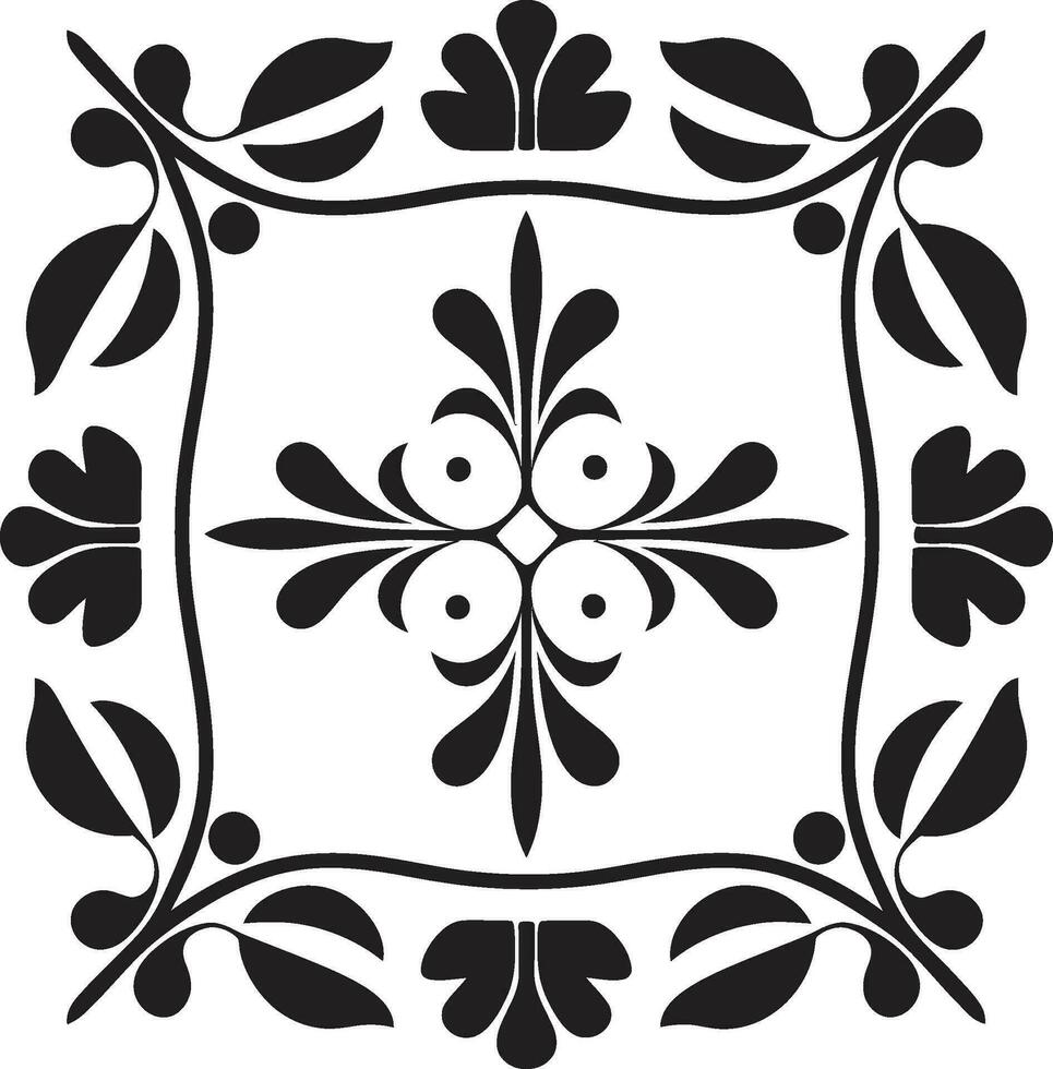 Geometric Elegance Floral Vector Tile Design Abstract Petal Array Black Emblem Icon