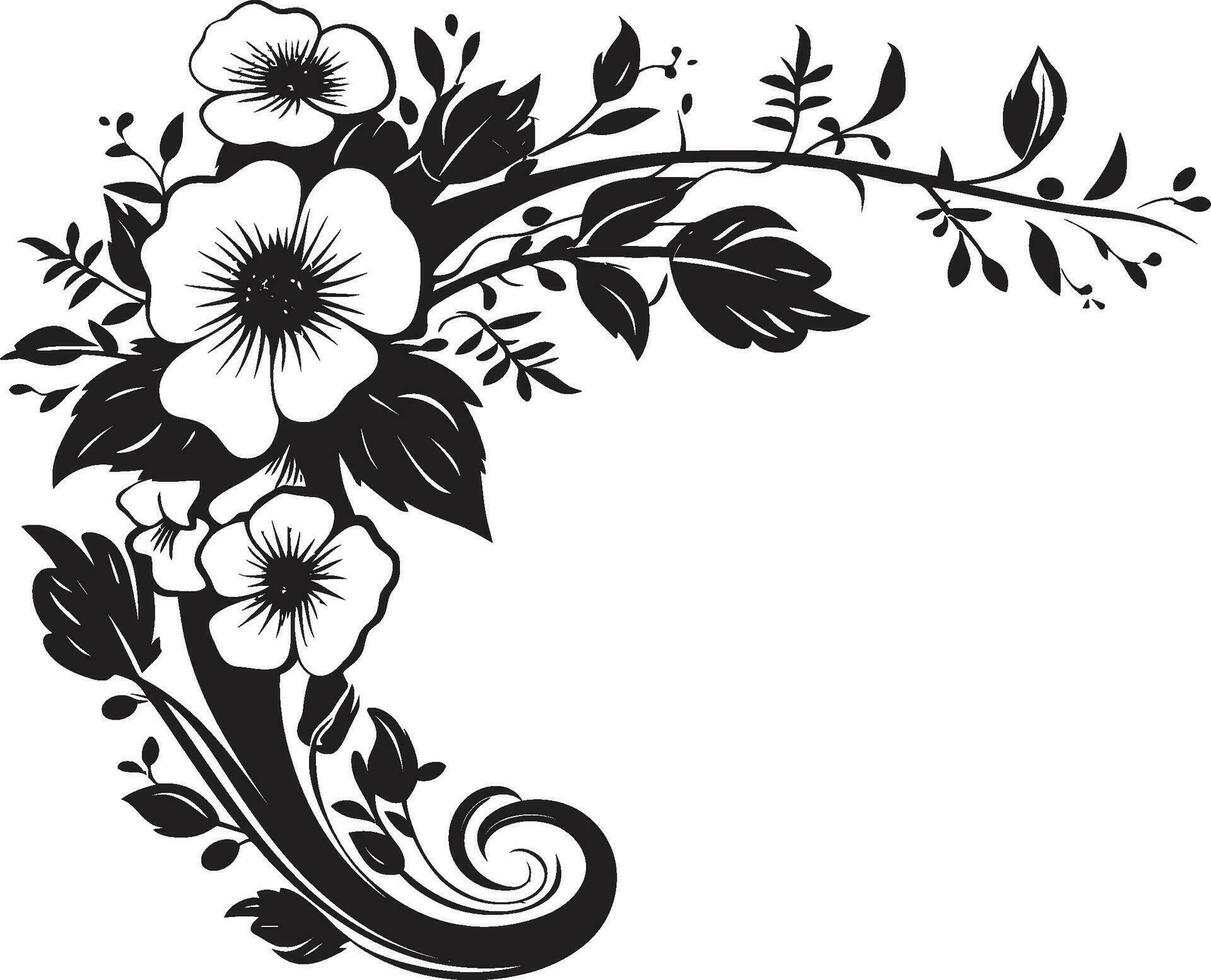 Vintage Inked Blooms Moody Black Emblematic Sketches Artistic Noir Botanicals Intricate Handcrafted Vectors