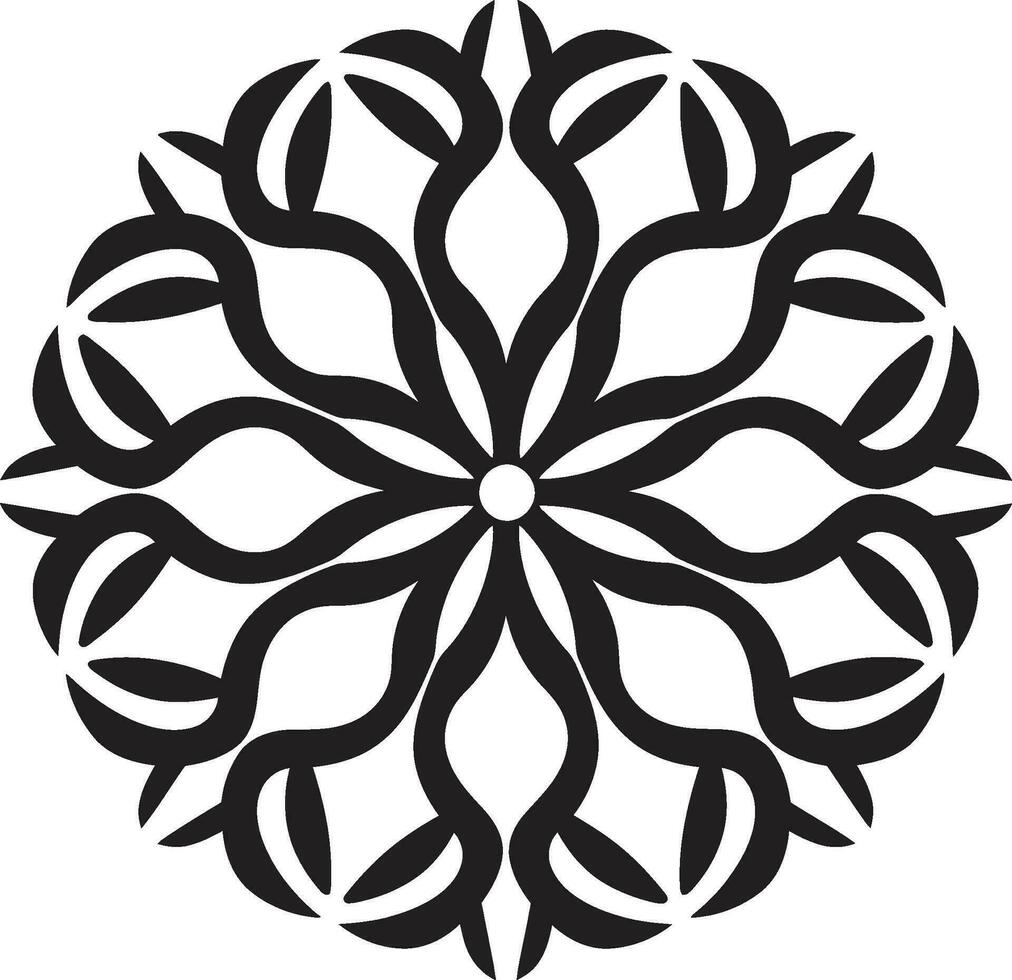Geometric Harmony Floral Tile Pattern in Black Patterned Petals Geometric Floral Vector Icon