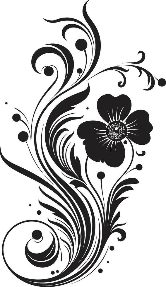 Majestic Hand Drawn Composition Black Vector Dreamy Floral Design Iconic Logo Element