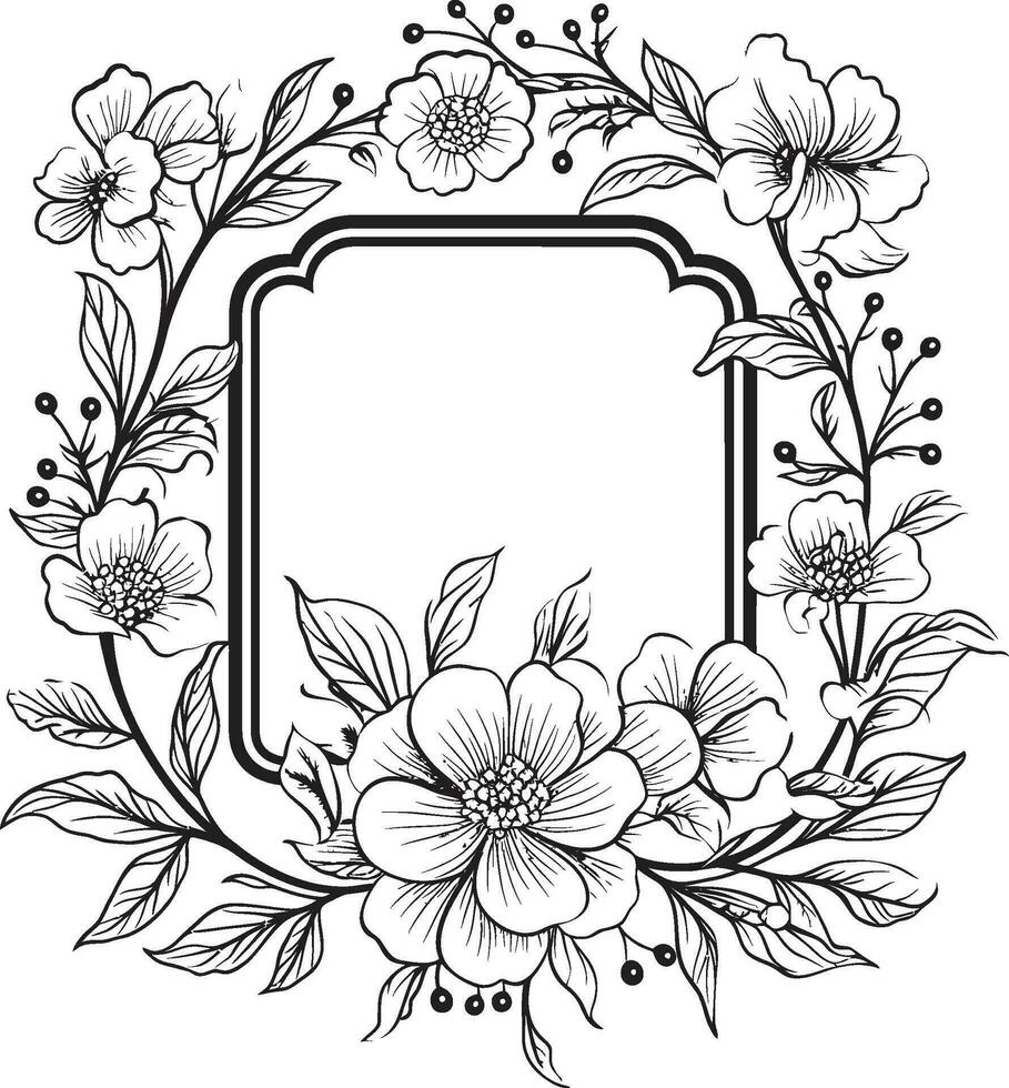 Garden Serenade Black Vector Logo Icon Lavish Foliage Decorative Floral Frame Design