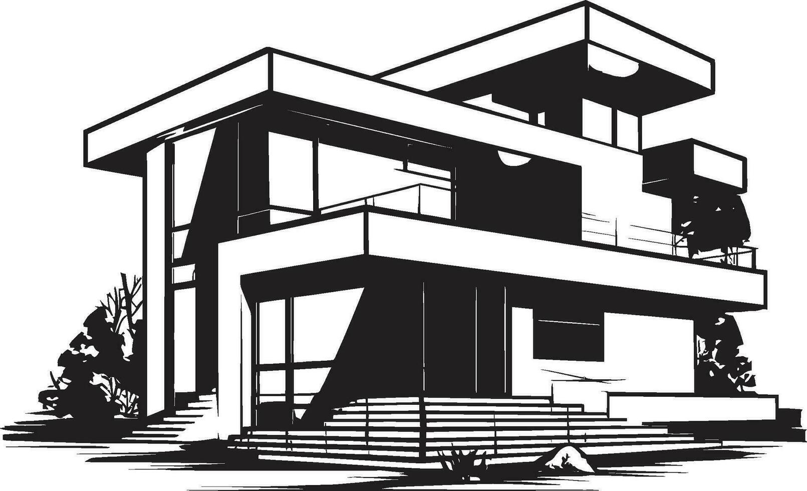 Contemporary Cityline Villa Sketch City House Icon in Crisp Black Modern Urban Residence Villa Outline Symbolizing Urban Elegance vector