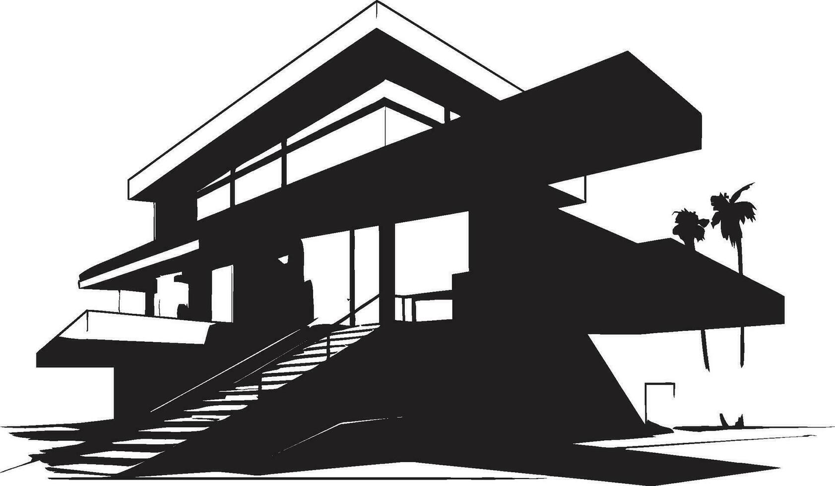 Futuristic Abode Outline Modern House Sketch Vector Emblem Architectural Visionaries Bold House Sketch Design in Vector Logo