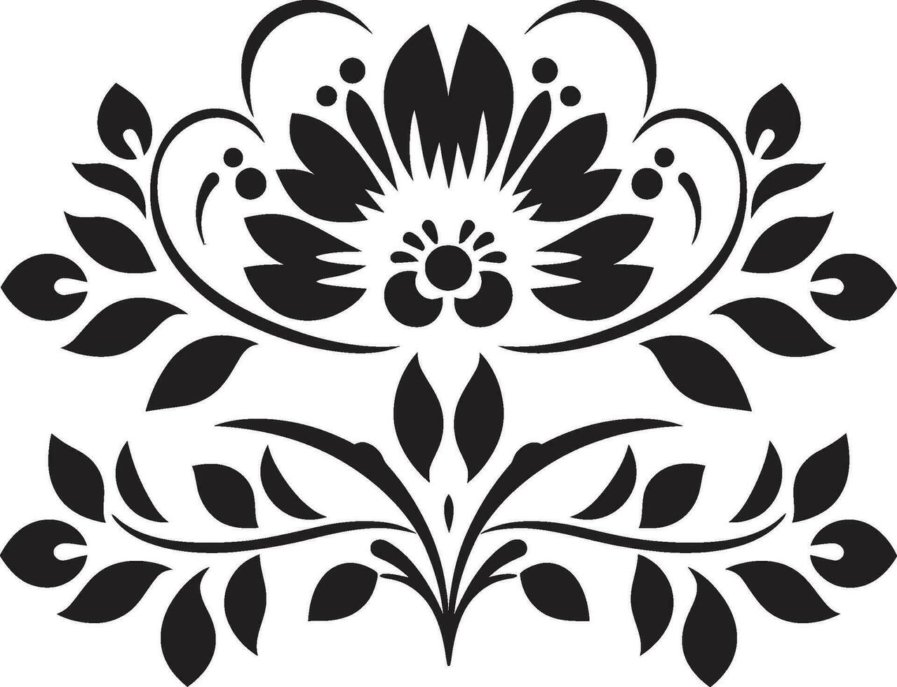 Symmetric Garden Black Vector Tile Icon Geometric Petal Design Floral Black Pattern