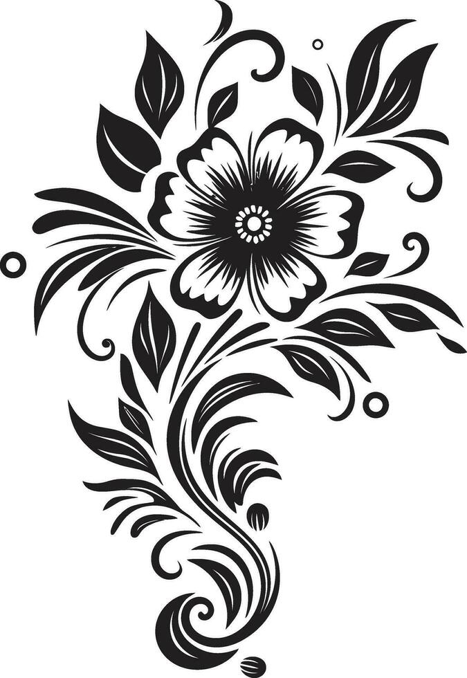 noir botánico elegancia vector emblema artesanal floración rollos mano dibujado icono