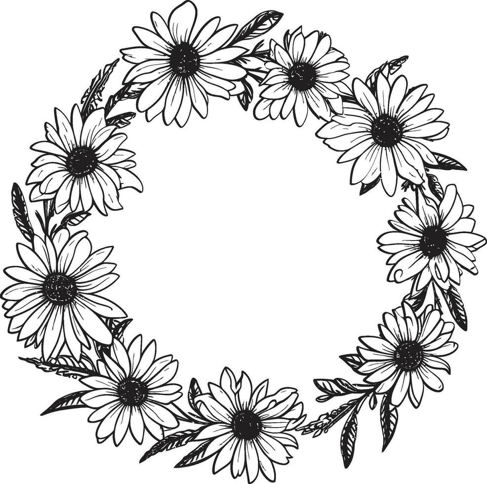 enigmático margarita circulo flor marco negro icono margarita danza diseño negro vector logo icono