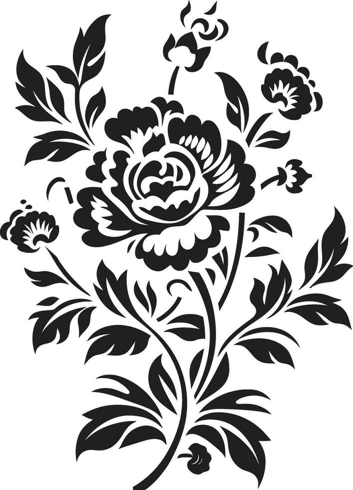 Vintage Blooms in Noir Invitation Card Ornate Vectors Artistic Black Petal Accents Decorative Logo Elements