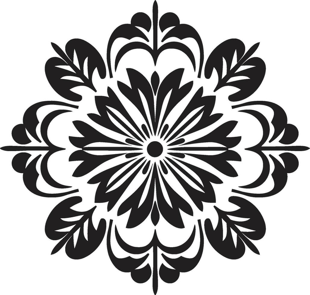 mosaico pétalos vector icono con geométrico losas floral embaldosado Arte negro vector loseta logo