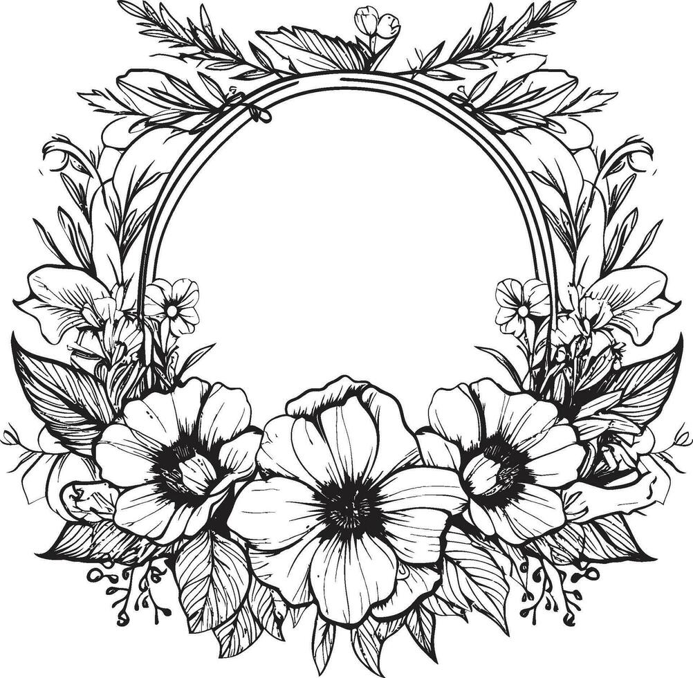 Regal Petal Frame Decorative Black Vector Frame Chic Floral Boundary Black Frame Emblem