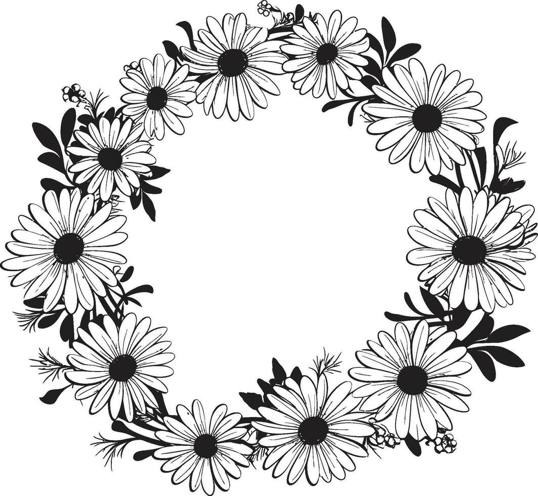 Botanical Boundary Daisy Flower Frame Logo Icon Graceful Daisy Borders Black Vector Logo Design