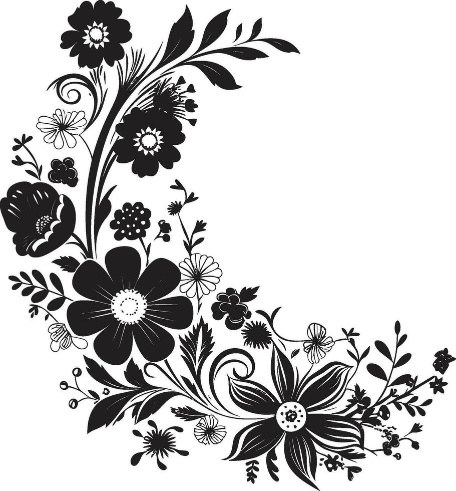 caprichoso noir florecer impresiones invitación tarjeta íconos grafito botánico arte negro emblemático vectores