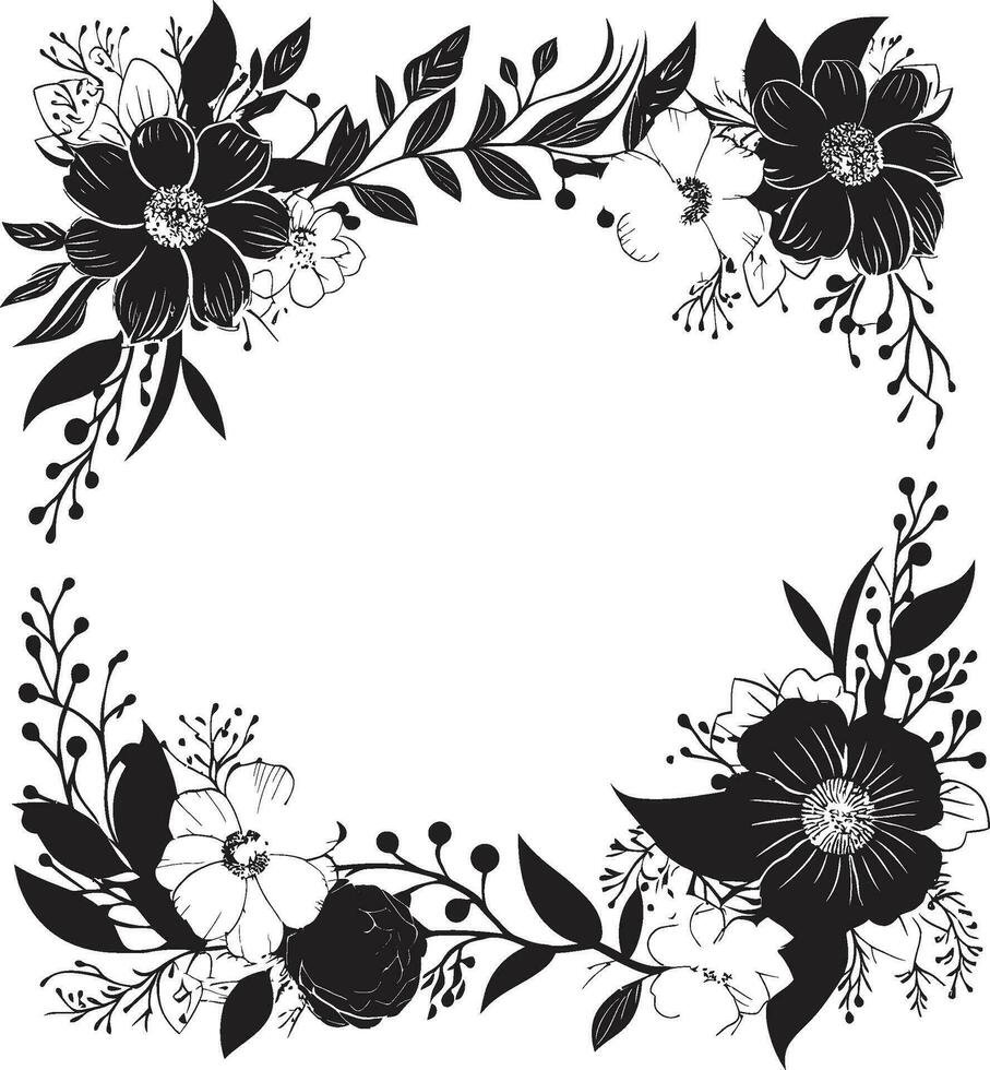 elegante floral impresión negro vector icono radiante hecho a mano vino icónico logo símbolo