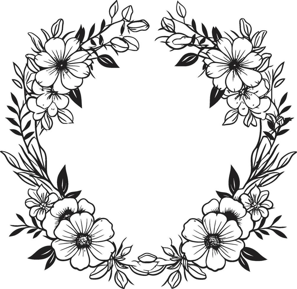 Graceful Frame Border Black Vector Frame Botanic Petal Encase Decorative Black Icon