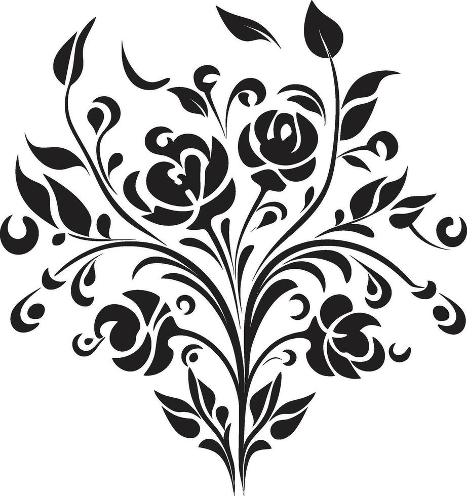 pulcro botánico elegancia mano dibujado negro icono Clásico floral esencia hecho a mano negro vector emblema