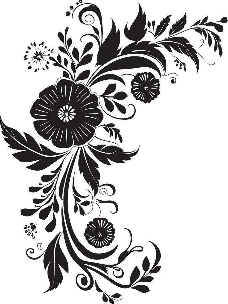 tinta noir botánico jolgorio ornamental logo íconos Clásico noir floraciones intrincado floral emblema invita vector