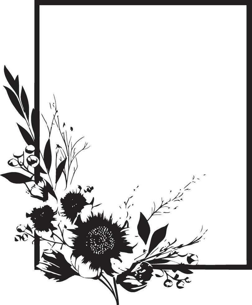 Clean Vector Botanicals Hand Drawn Emblem Design Elegant Noir Petal Arrangement Minimalist Vector Icon