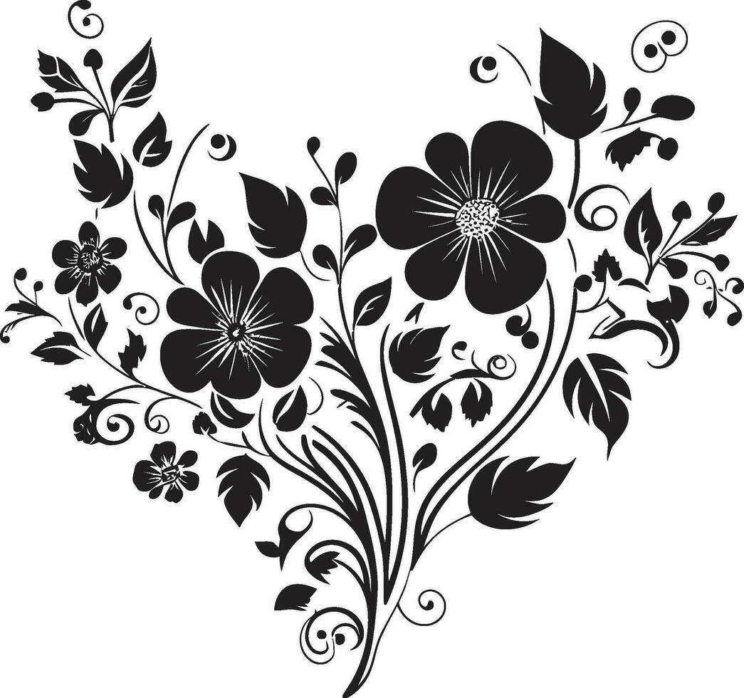 artístico floral fluir negro vector logo icono intrincado noir remolinos mano prestados vector emblema