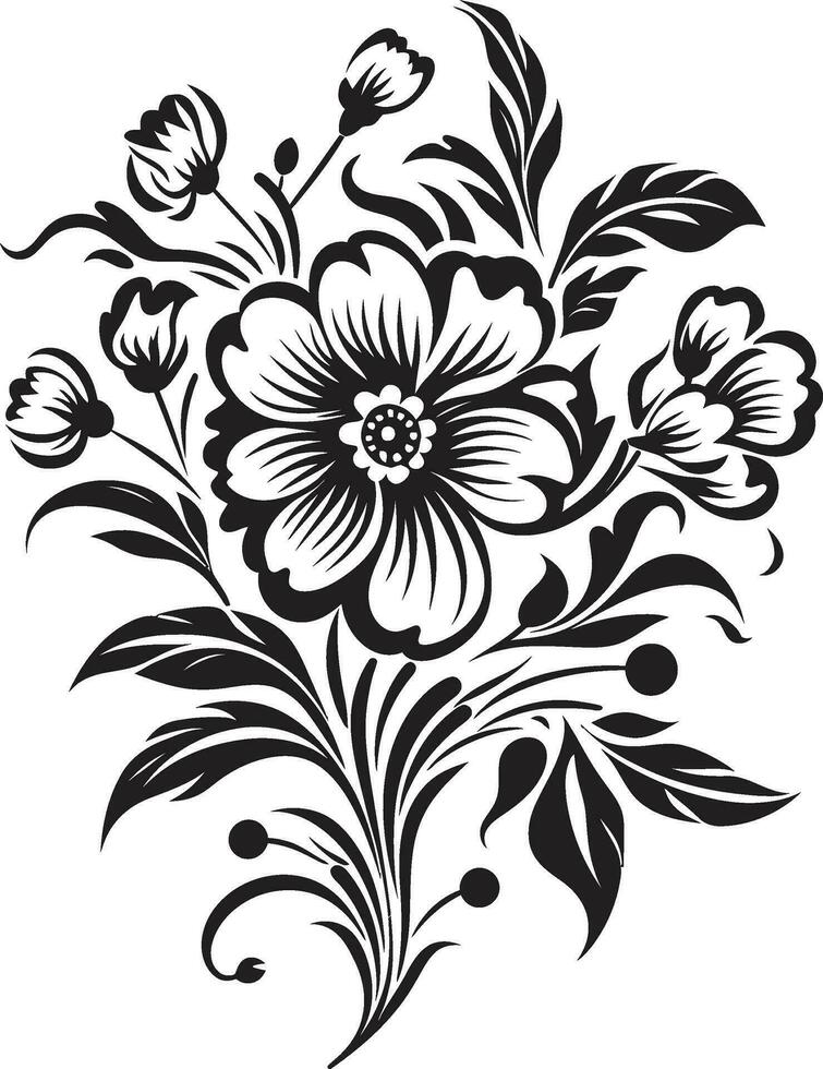 Sculpted Blossom Accents Black Design Element Intriguing Botanical Illustrations Iconic Vector