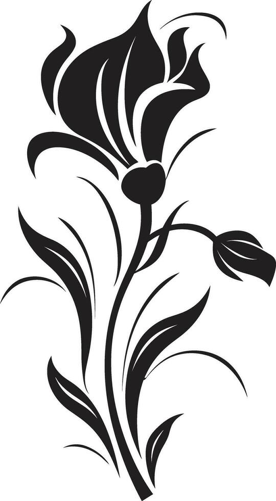 Elegant Botanical Sketch Hand Drawn Black Emblem Graceful Vector Bloom Minimalist Black Logo