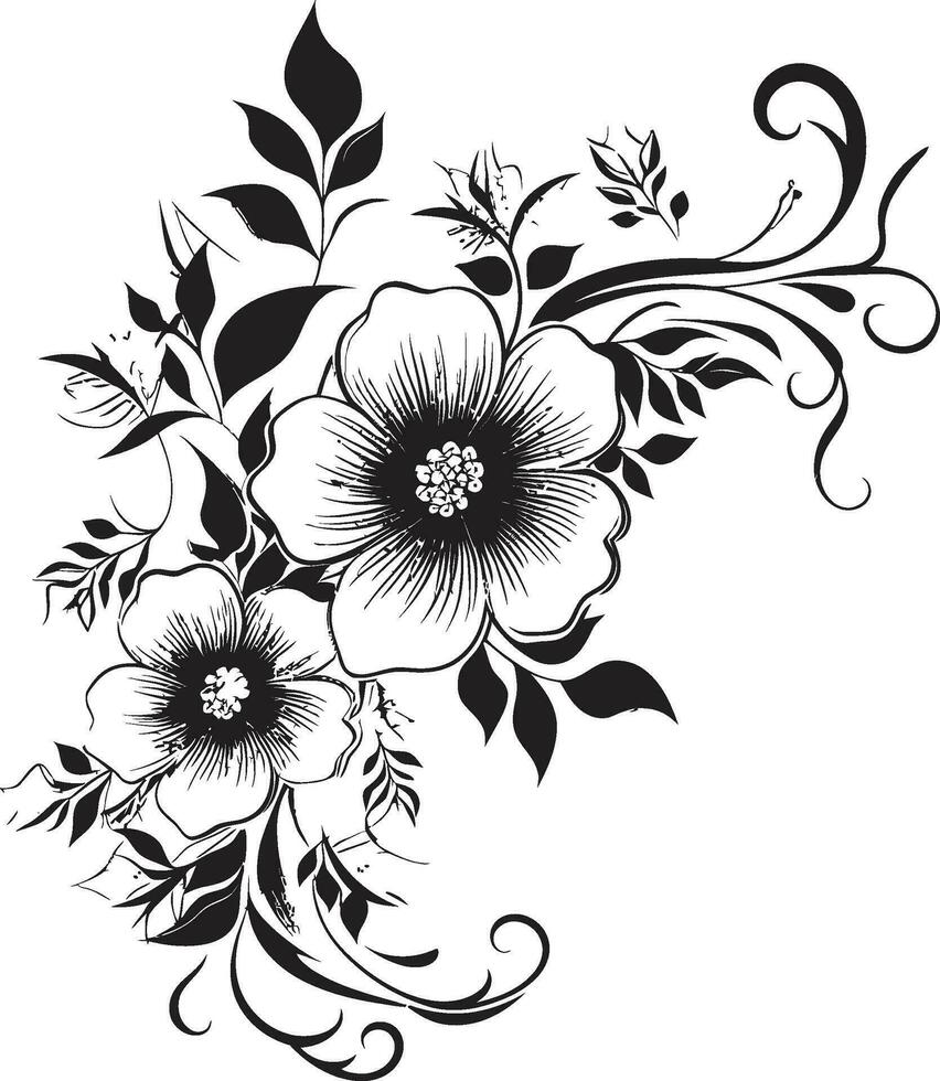 Whimsical Floral Beauty Handcrafted Iconic Vector Vintage Botanical Flourish Black Vector Logo Icon