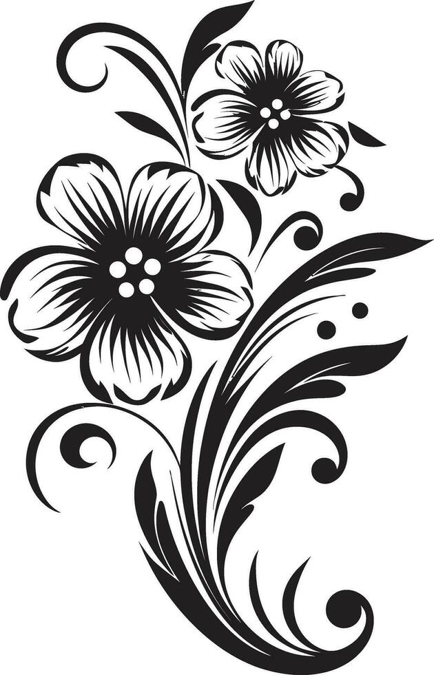 Artistic Floral Detailing Handcrafted Iconic Logo Organic Noir Blooms Intricate Vector Design