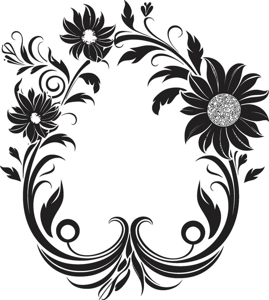 Ink Noir Bouquet Adornments Decorative Floral Icons Vintage Blooms in Noir Invitation Card Ornate Vectors