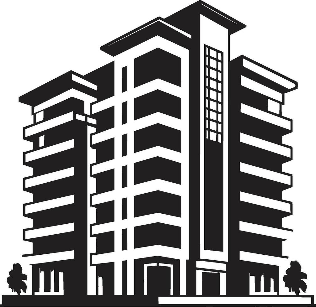 Metropolitan Essence Multifloor Cityscape Vector Logo Design Cityline Vista Impressions Multiflore Building in Vector Icon